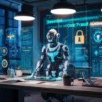 a robot on a desk showing the richness of cyber security in ai in digital marketing